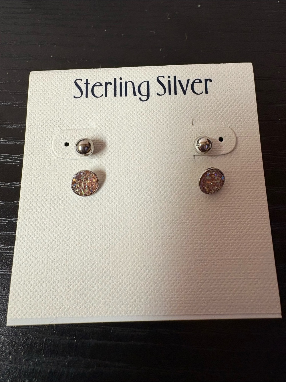 Sterling Silver Druzy Glitter & Ball Stud Earrings 2 Pair Set NWT